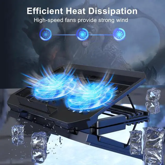 Alt view image 4 of 6 - LIENS Laptop Cooling Pad with Adjustable Height Two 5.1 Inches Fan 2 USB Ports Suitable for 12"-15.6" Laptops(Black)