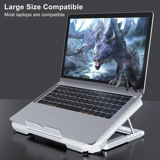 Alt view image 2 of 6 - LIENS Laptop Cooling Pad with Adjustable Height Two 5.1 Inches Fan 2 USB Ports Suitable for 12"-15.6" Laptops(White)