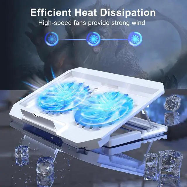 Alt view image 4 of 6 - LIENS Laptop Cooling Pad with Adjustable Height Two 5.1 Inches Fan 2 USB Ports Suitable for 12"-15.6" Laptops(White)