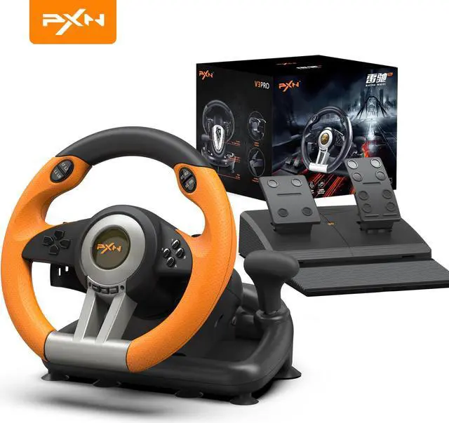Main image of PXN Racing Wheel - Gaming Steering Wheel for PC, V3II 180 Degree Driving Wheel Volante PC Universal Usb Car Racing with Pedal for PS4, PC, PS3,Xbox Series X|S, Xbox One Orange