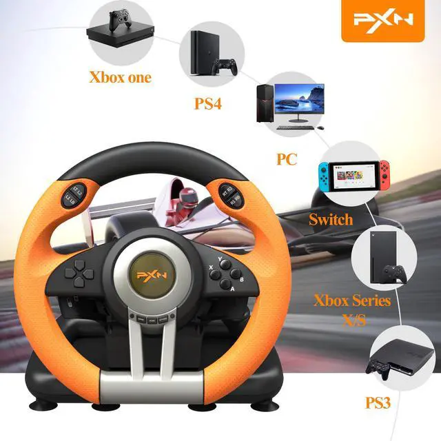 Alt view image 2 of 6 - PXN Racing Wheel - Gaming Steering Wheel for PC, V3II 180 Degree Driving Wheel Volante PC Universal Usb Car Racing with Pedal for PS4, PC, PS3,Xbox Series X|S, Xbox One Orange