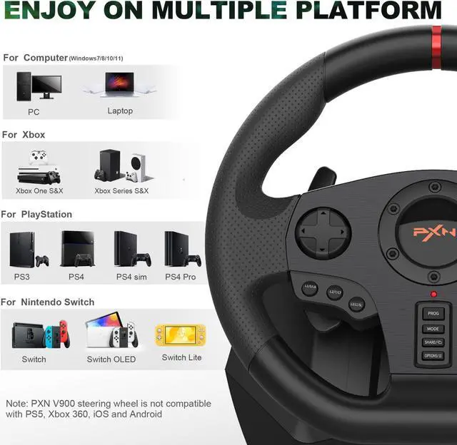 Alt view image 2 of 7 - PXN PC Racing Wheel Steering Wheel V900 Driving Simulator 270°/900° Rotation christmas gift Gaming Steering Wheel with Pedals for PC,PS4,PS3,Xbox Series X|S, Xbox One
