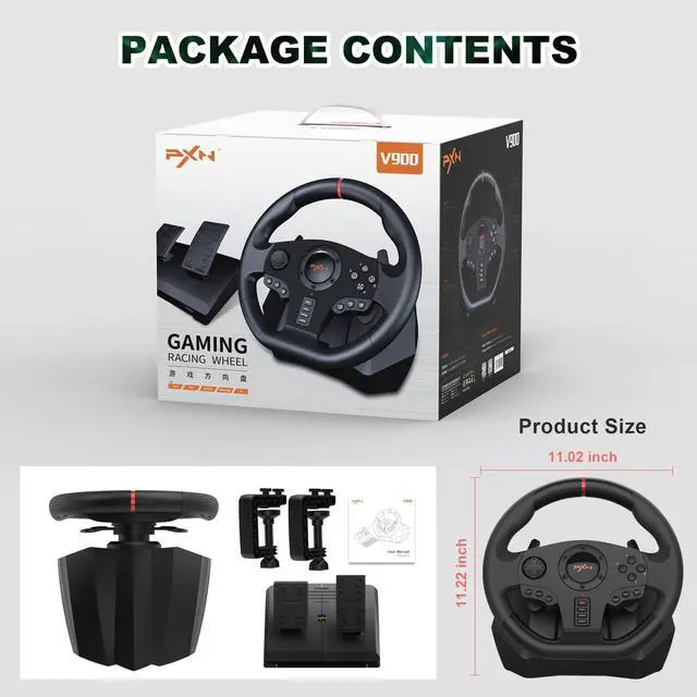 Alt view image 7 of 7 - PXN PC Racing Wheel Steering Wheel V900 Driving Simulator 270°/900° Rotation christmas gift Gaming Steering Wheel with Pedals for PC,PS4,PS3,Xbox Series X|S, Xbox One