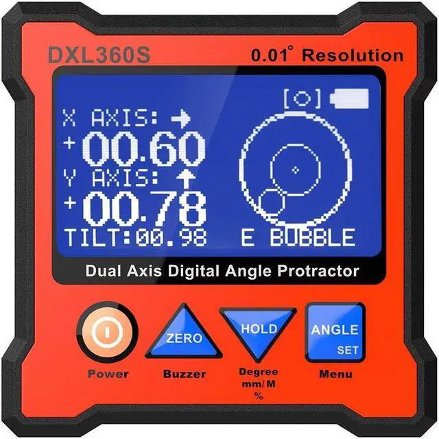 Main image of Digital Protractor DXL360S GYRO + Gravity 2 in 1 Digital LCD Protractor Inclinometer Dual Axis Level Box 0.01°Resolution