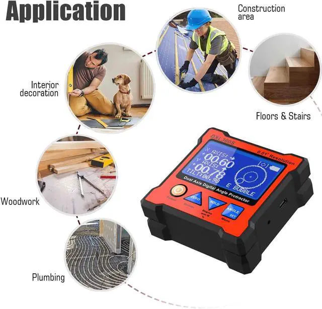 Alt view image 7 of 7 - Digital Protractor DXL360S GYRO + Gravity 2 in 1 Digital LCD Protractor Inclinometer Dual Axis Level Box 0.01°Resolution