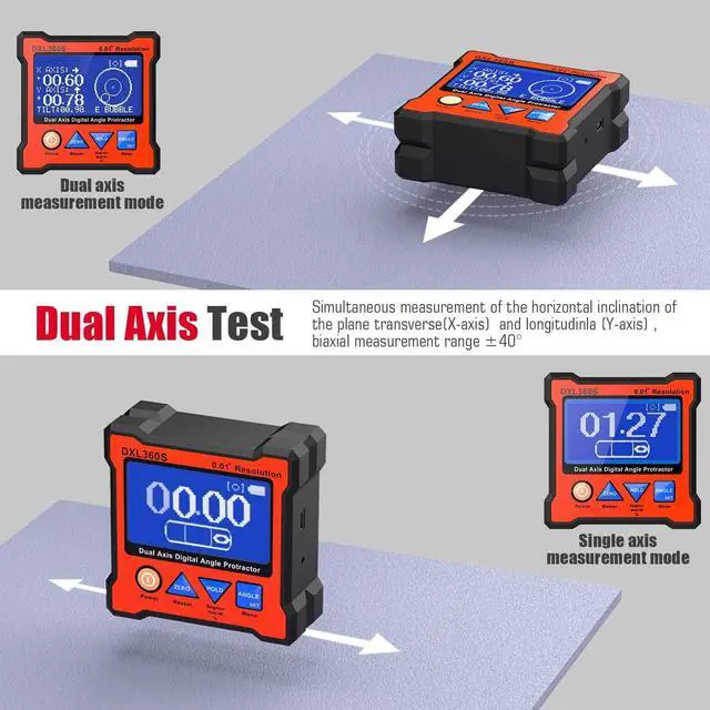 Alt view image 4 of 7 - Digital Protractor DXL360S GYRO + Gravity 2 in 1 Digital LCD Protractor Inclinometer Dual Axis Level Box 0.01°Resolution