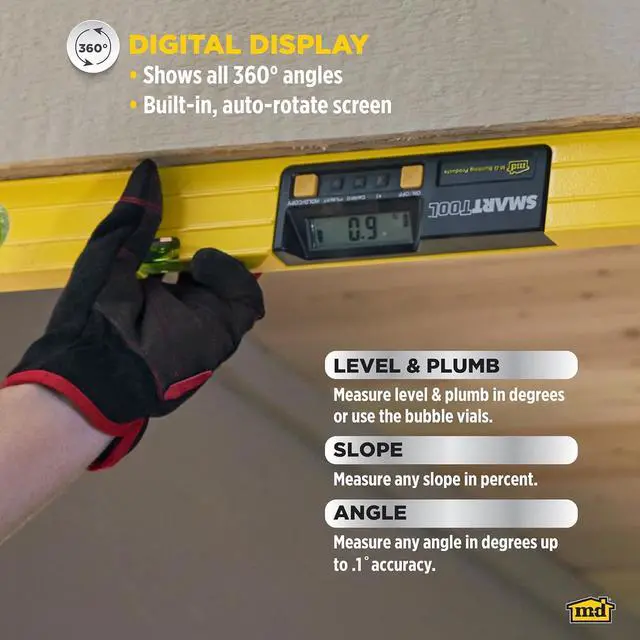 Alt view image 5 of 7 - 92296 SMARTTOOL® 48 Inch Digital Level: Precision Measurement with LCD Screen, Audible Alerts, Water Resistance, High Visibility, and Heavy-Duty Aluminum Frame