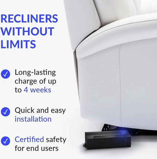 Alt view image 2 of 7 - Battery Pack for Reclining Furniture - Rechargeable Recliner Battery Pack - Universal 2-Pin Power Supply for Electric Recliners, Recliner Chair, Couch, Sofa (2200 mAh)