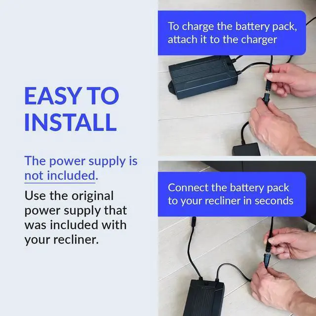 Alt view image 3 of 7 - Battery Pack for Reclining Furniture - Rechargeable Recliner Battery Pack - Universal 2-Pin Power Supply for Electric Recliners, Recliner Chair, Couch, Sofa (2200 mAh)