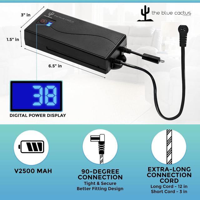 Alt view image 5 of 7 - Company Two Universal Battery Packs for Reclining Furniture with LCD Display - Wireless 2500mAh Rechargeable Battery Packs with One Charger and Power Cord Combo