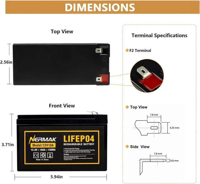 Alt view image 2 of 7 - 2 Pack 12V 10Ah Lithium Ion LiFePO4 Deep Cycle Battery, 2000+ Cycles Rechargeable Battery for Solar/Wind Power, UPS, Scooters, Lighting, Power Wheels, Fish Finder Built-in 10A BMS