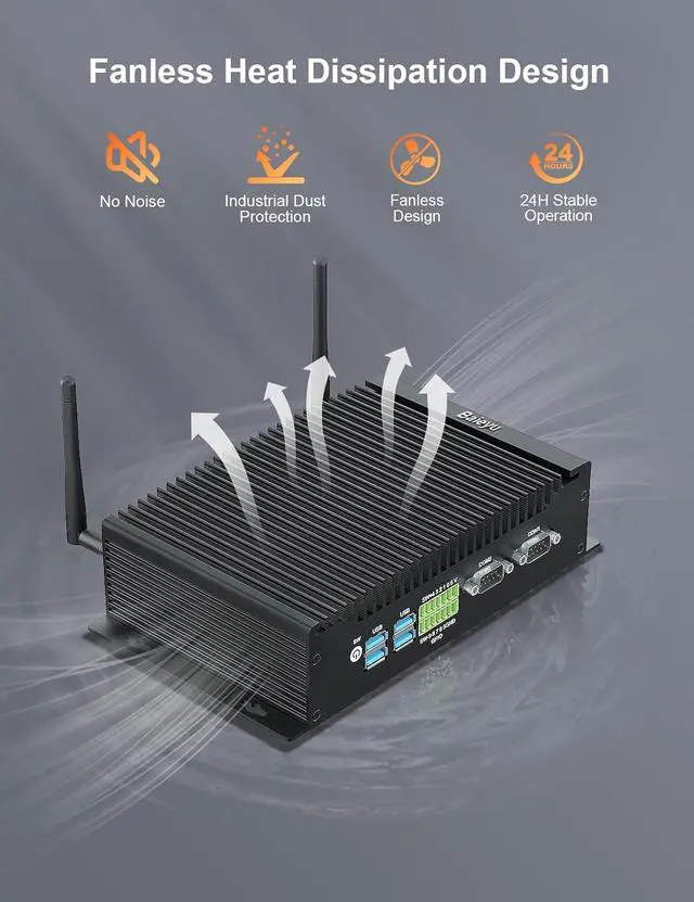 Alt view image 7 of 7 - Fanless Mini PC, 8GB RAM 256GB SSD Industrial PC, Core i5-8260U Windows 11 Pro Mini Computer with 2 RS232 COM, Support RS422/RS485, 2 HD, DP, 4K Triple Display, 2 RJ45 LAN, GPIO Port, WiFi 5