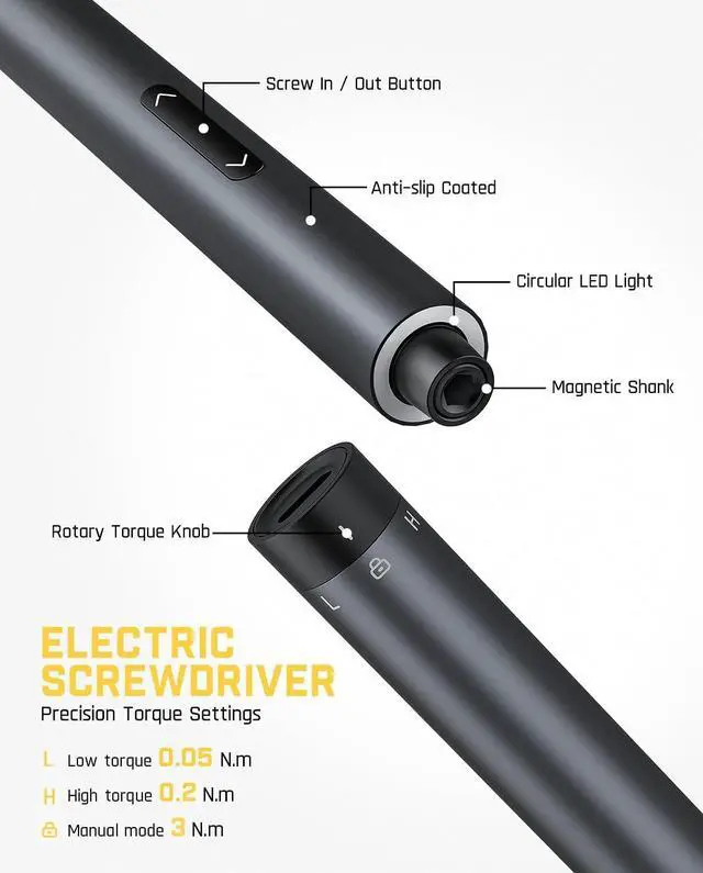 Alt view image 3 of 7 - Electric Screwdriver Kit, Precision Screwdriver Set, 64 Magnetic Bits, 12 Types Fix Tools, 0.05/0.2 N.m, Repair Tool for Phone Laptop Watch Electronics - E1 NEX Workstation