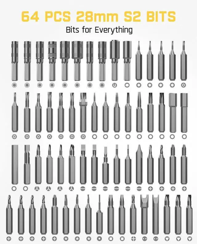 Alt view image 7 of 7 - Electric Screwdriver Kit, Precision Screwdriver Set, 64 Magnetic Bits, 12 Types Fix Tools, 0.05/0.2 N.m, Repair Tool for Phone Laptop Watch Electronics - E1 NEX Workstation