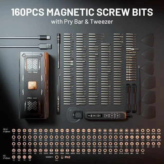 Alt view image 2 of 7 - Electric Screwdriver Set, 181 in 1 Cordless Screwdriver, 3 Torque Settings with 160 Magnetic Precision Bits, Power Screwdriver Repair Tool Kit for Phone Laptop Camera Watch Computer