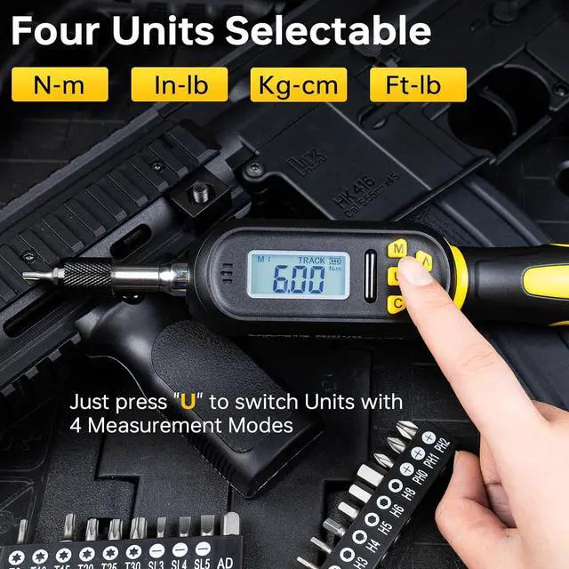 Alt view image 4 of 7 - 32PCS Digital Torque Screwdriver, 2.66-53.1 in-lbs/0.3-6 Nm, Inch Pound Torque Screwdriver Electrician with Buzzer & LED Indicator, Adjustable Screwdriver Torque Wrench Set with Bits & Sockets