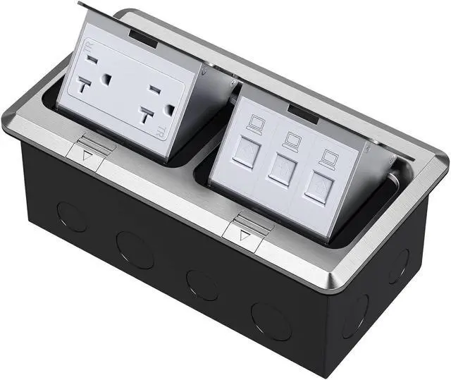 Alt view image 7 of 7 - Pop Up Floor Electrical Outlet with 20 Amp Stainless Steel GFCI Tamper Receptacle Outlet, Silver