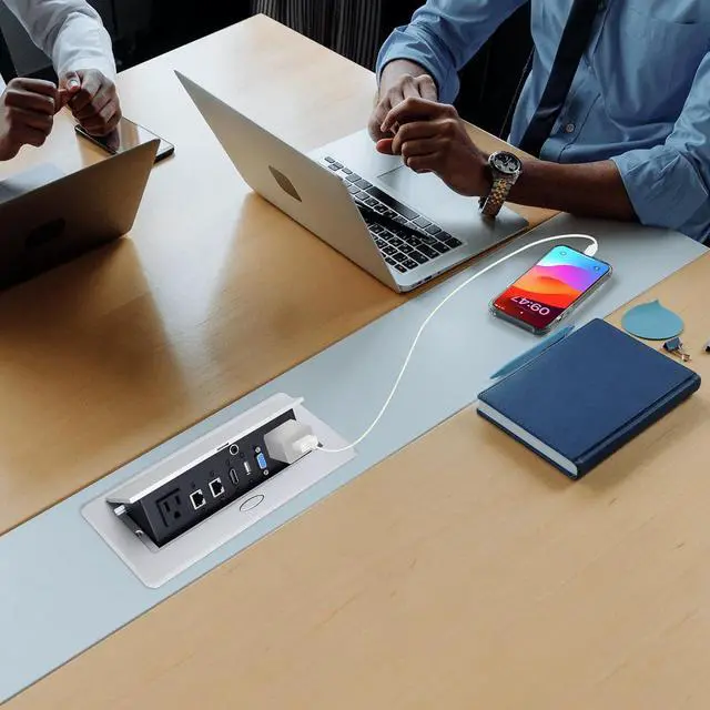 Alt view image 2 of 6 - Table Pop up Power Strip Date Hub Connection Box with Outlet Network HDMI for Office DeskSilver