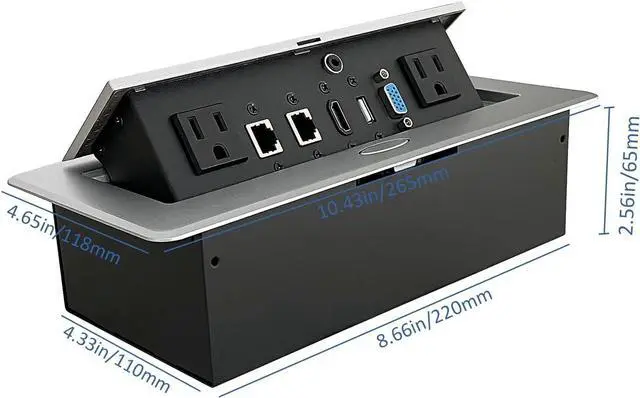 Alt view image 6 of 6 - Table Pop up Power Strip Date Hub Connection Box with Outlet Network HDMI for Office DeskSilver