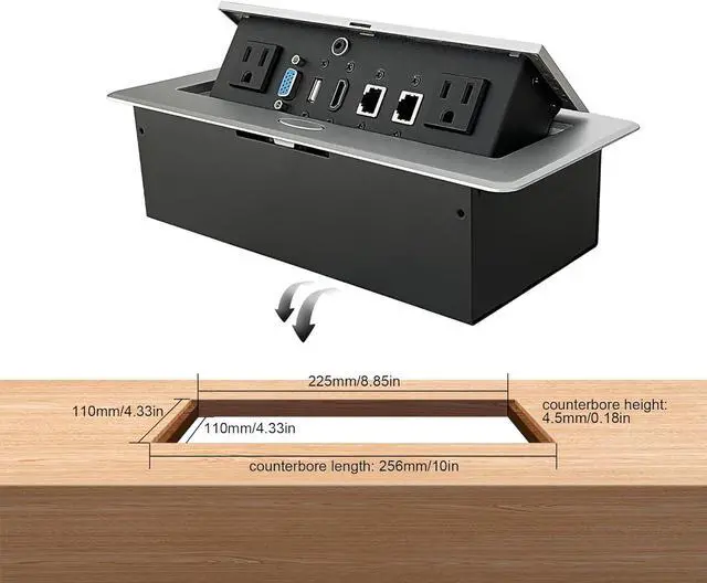 Alt view image 5 of 6 - Table Pop up Power Strip Date Hub Connection Box with Outlet Network HDMI for Office DeskSilver