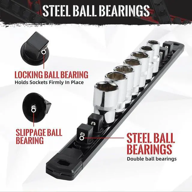 Alt view image 6 of 7 - Magnetic Socket Organizer, 6-Piece Heavty Duty Aluminum Socket Holder, Socket Rail for Tool Box, Premium Quality 360° Swivel Socket Rack Kit with 80 Clips for 1/2, 3/8, 1/4-Inch(Red&Black)