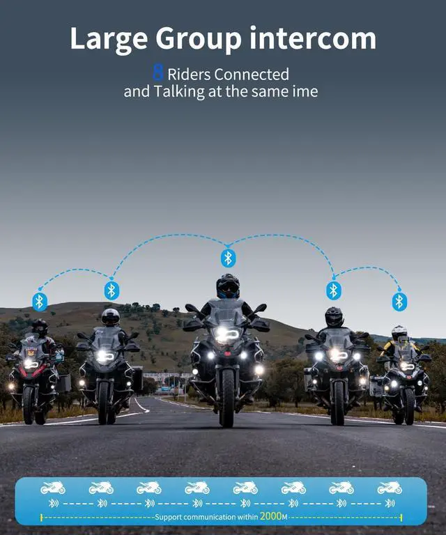 Alt view image 2 of 7 - FX8 Motorcycle Helmet Bluetooth Headset with Music Sharing,Bluetooth Motorcycle Headset with EQ Sound/FM,Up to 8 Riders Group Intercom,Motorcycle Headset for ATV/Dirt Bike/Off Road/1pcs