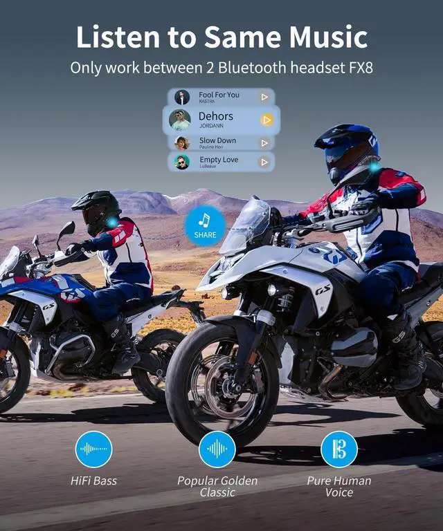 Alt view image 3 of 7 - FX8 Motorcycle Helmet Bluetooth Headset with Music Sharing,Bluetooth Motorcycle Headset with EQ Sound/FM,Up to 8 Riders Group Intercom,Motorcycle Headset for ATV/Dirt Bike/Off Road/1pcs