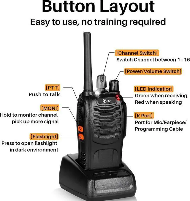Alt view image 4 of 7 - TD-V2 Walkie Talkies for Adults with Earpiece 2 Way Radios Walkie Talkies Long Range with Flashilght Two Way Radio Rechargeable for Business or Family (20 Pack)