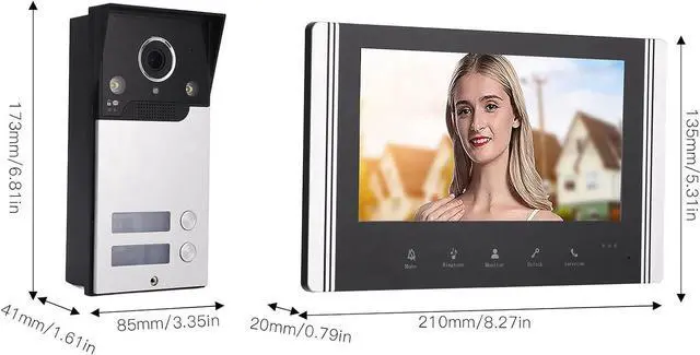 Alt view image 4 of 7 - 7in TFT LCD Door Entry System, 2 Indoor Screen Intercom Systems for Home, Video Doorbell with Monitor Wireless, 120° Wide Angle for Home Apartment (US Plug), Genericnwfd4tgx13-13