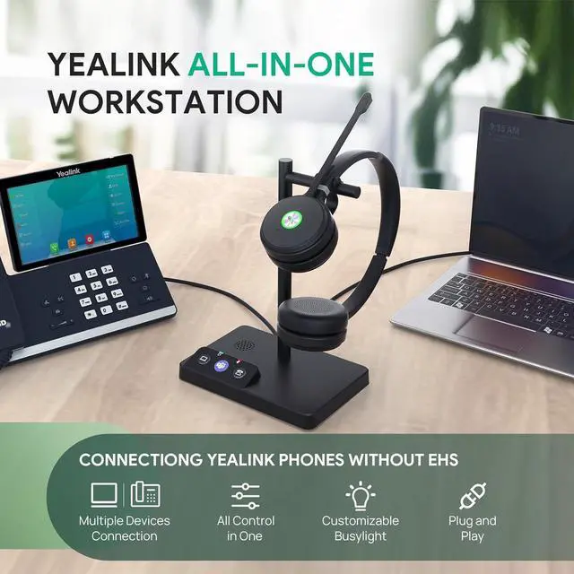 Alt view image 2 of 7 - Yealink WH62 DECT Mono Teams Wireless Headset, 525 ft Range Work Headphone with 2X Noise Canceling Mic for IP Phone and Computer, Single Ear Headset with Call Control, Ringer,13H Talk Time