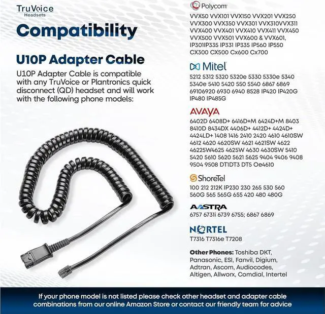 Alt view image 2 of 6 - HD-500 Office and Call Center Wired QD Headset with Noise Canceling Microphone and HD Speakers - Compatible with Mitel, Nortel, Avaya, Poly, Polycom, Shoretel, Digium, ESI, Fanvil Desk Phones