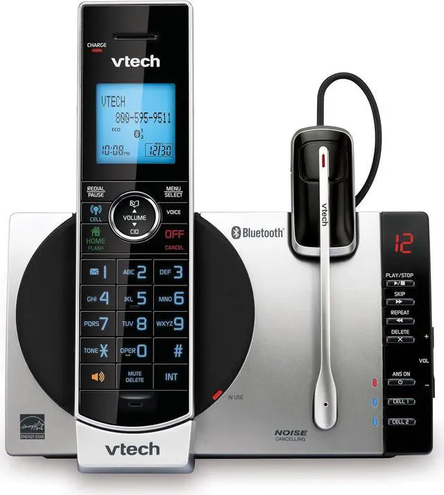 Main image of Phone with Answering Machine with DECT 6.0 Headset, Bluetooth, Connect to Cell, Caller ID/Call Waiting, Handset Intercom,1,000 Name & Number Phonebook -DS6771-2 Silver/Black