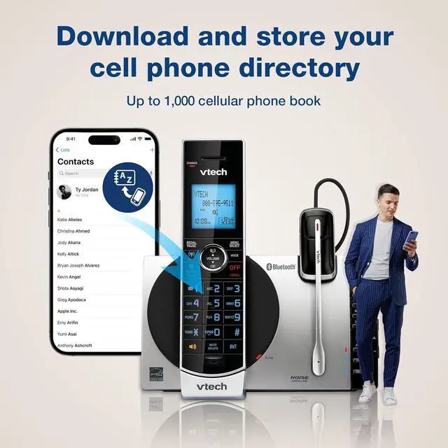 Alt view image 2 of 7 - Phone with Answering Machine with DECT 6.0 Headset, Bluetooth, Connect to Cell, Caller ID/Call Waiting, Handset Intercom,1,000 Name & Number Phonebook -DS6771-2 Silver/Black