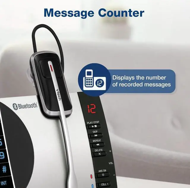 Alt view image 7 of 7 - Phone with Answering Machine with DECT 6.0 Headset, Bluetooth, Connect to Cell, Caller ID/Call Waiting, Handset Intercom,1,000 Name & Number Phonebook -DS6771-2 Silver/Black