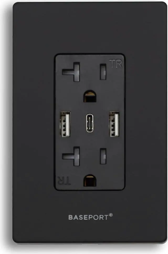 Main image of Wall Outlet with USB Ports - 125V 20 Amp Outlet, 5V/6A USB Outlets Receptacles, Dual USB-A, 1 USB-C, Double Gang White Faceplate