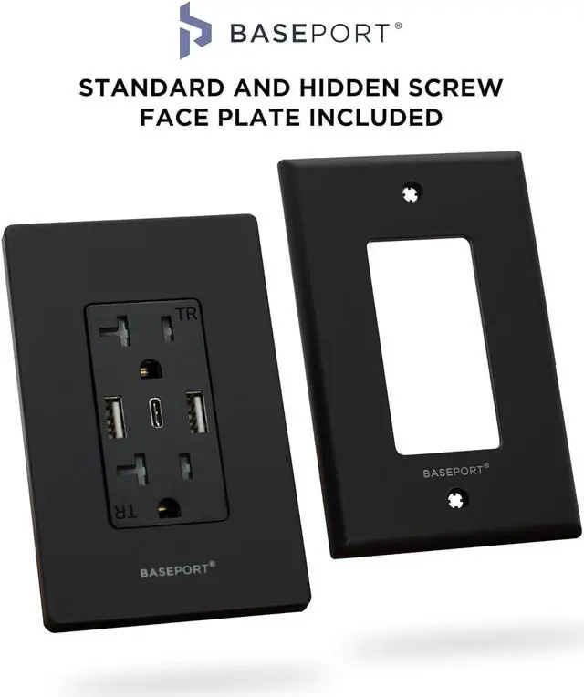 Alt view image 3 of 7 - Wall Outlet with USB Ports - 125V 20 Amp Outlet, 5V/6A USB Outlets Receptacles, Dual USB-A, 1 USB-C, Double Gang White Faceplate