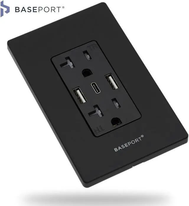 Alt view image 4 of 7 - Wall Outlet with USB Ports - 125V 20 Amp Outlet, 5V/6A USB Outlets Receptacles, Dual USB-A, 1 USB-C, Double Gang White Faceplate