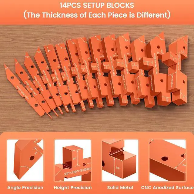 Alt view image 6 of 7 - Router Table Setup Blocks Woodworking - 14pcs Aluminum Alloy Precision Setup Bars for Routers Tables Saw Accessory, Measuring Height Depth Angle Gauge with Storage Case (Each in Varies Thick)