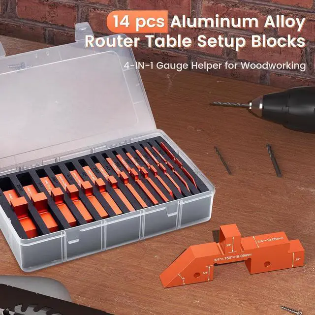 Alt view image 4 of 7 - Router Table Setup Blocks Woodworking - 14pcs Aluminum Alloy Precision Setup Bars for Routers Tables Saw Accessory, Measuring Height Depth Angle Gauge with Storage Case (Each in Varies Thick)