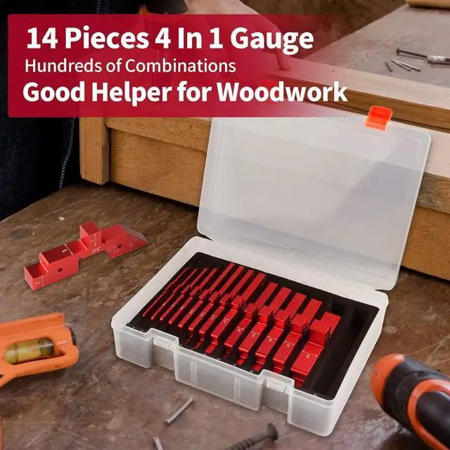 Alt view image 4 of 7 - Setup Blocks Woodworking, 14pcs Aluminum Height Gauge Set for Router Table Saw and Angle Measure up (Each Bars has Different Thickness) -