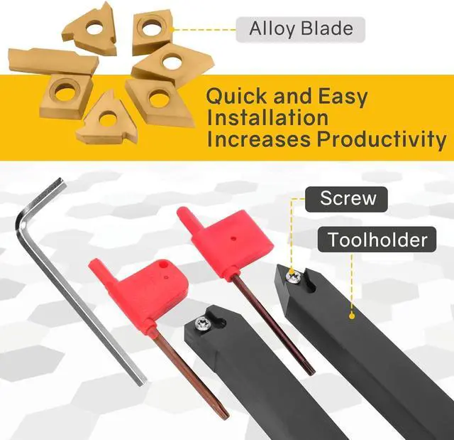 Alt view image 3 of 7 - Lathe Turning Tool 21Pcs Kit 5/8'' 16mm Shank 7 Pcs Metal Lathe Tool Holder Set with 14 Pcs Turning Inserts for Turning Grooving Threading Boring Carbide Inserts Carbide Turning Tool