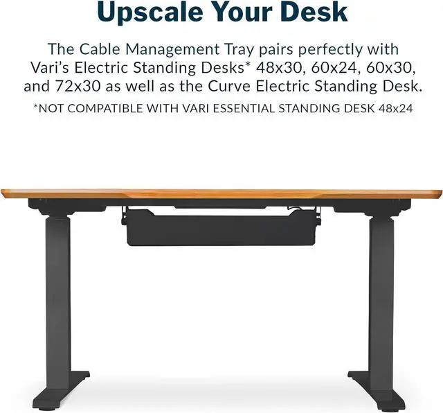 Alt view image 2 of 6 - Cable Management Tray - Under Desk Cord & Wire Organizer - Ideal for Home Office Sit Stand Desks - Fits Adjustable Electric Standing Desk 48x30, 60x30, 60x24, 72x30 - Easy Assembly (Black)