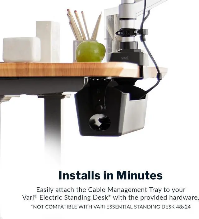Alt view image 4 of 6 - Cable Management Tray - Under Desk Cord & Wire Organizer - Ideal for Home Office Sit Stand Desks - Fits Adjustable Electric Standing Desk 48x30, 60x30, 60x24, 72x30 - Easy Assembly (Black)