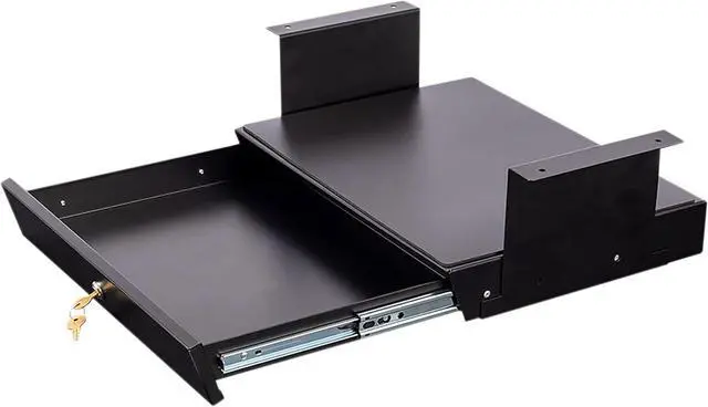 Main image of Stand Up Desk Store Add-On Office Sliding Under-Desk Drawer Storage Organizer for Standing Desks (Black, Lockable with Padded Laptop Shelf) 18"