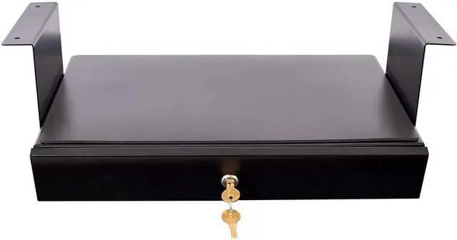 Alt view image 4 of 7 - Stand Up Desk Store Add-On Office Sliding Under-Desk Drawer Storage Organizer for Standing Desks (Black, Lockable with Padded Laptop Shelf) 18"