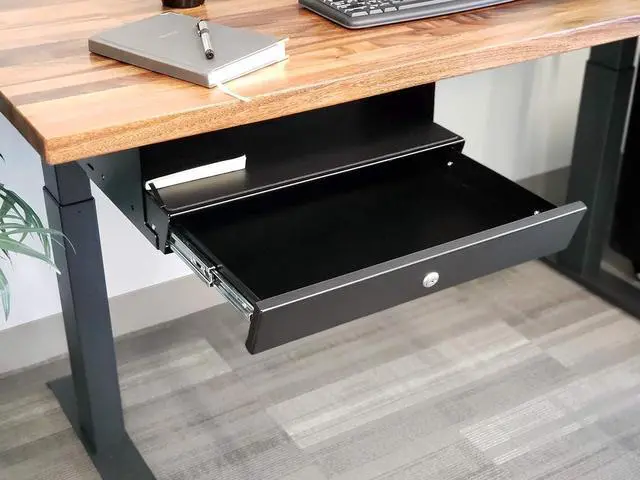Alt view image 5 of 7 - Stand Up Desk Store Add-On Office Sliding Under-Desk Drawer Storage Organizer for Standing Desks (Black, Lockable with Padded Laptop Shelf) 18"