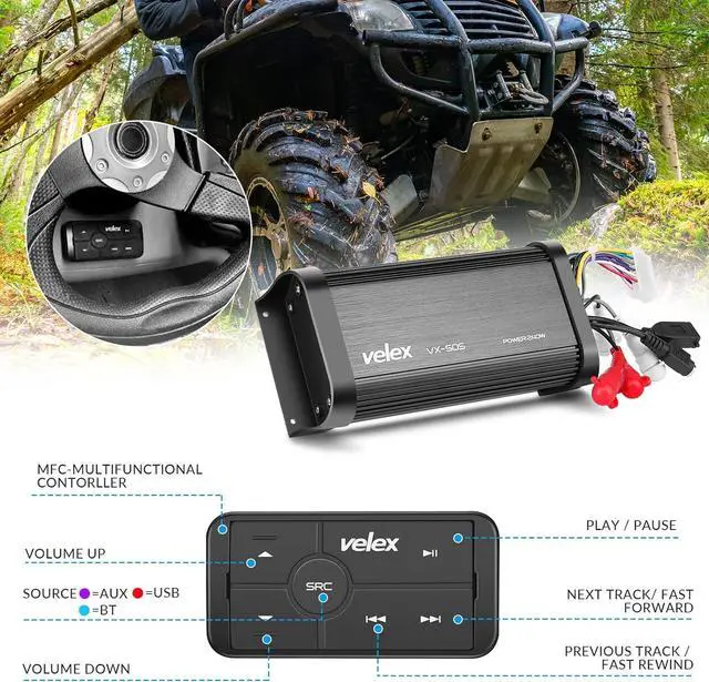 Alt view image 3 of 7 - Marine Bluetooth Amplifier Waterproof Class D Amp UTV Amp 4 Channel with Controller for Boat Golf Motorcycle Hidden Installation