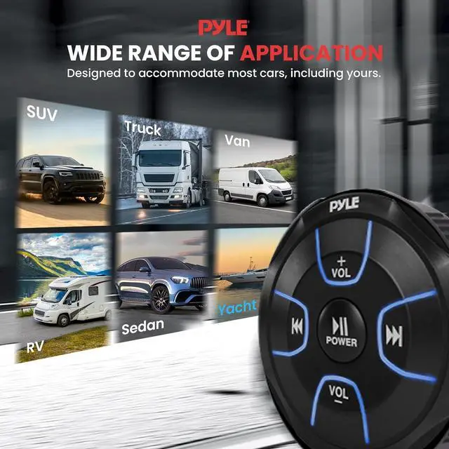 Alt view image 5 of 7 - Amplified Wireless Bluetooth Audio Controller - 300 Watt Bluetooth Media Button Waterproof Marine Receiver Remote Control W/Aux Mount for Car Truck Boat Marine Powersport Vehicles - PLMRBT18