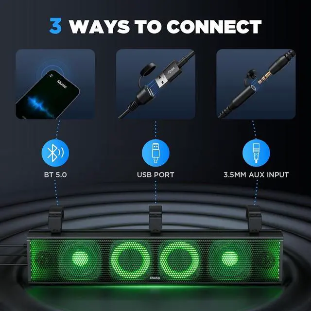 Alt view image 6 of 7 - 25 Inch UTV Sound Bar, ATV SoundBar Bluetooth with RGB Lighting, Amplified Powersports SXS Sound Bar, Waterproof Golf Cart Sound Bar, UTV Speakers Compatible with Polaris RZR Can-Am