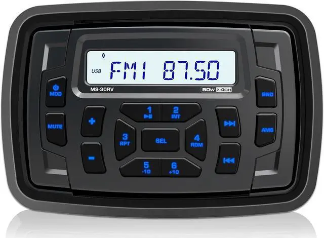 Main image of Bluetooth Marine Radio Receiver Waterproof - 200 Watts Boat Stereo Head Unit with Subwoofer USB AUX AM FM for ATV UTV RZR Motorcycle Golf Cart Spa Powersports